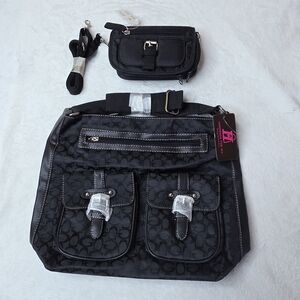 Elegant Black G Patrered Crossbody Bag Wallet Bundle Set Combo